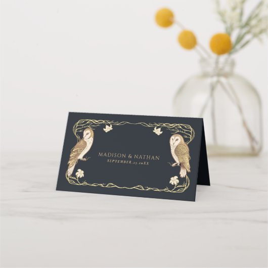 Elegante Art Nouveau Uilen Bruiloft Plaatskaartje (Achterkant)