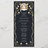 Elegante Art Nouveau Uilen Bruiloft Programmakaart (Achterkant)