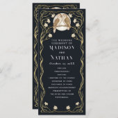 Elegante Art Nouveau Uilen Bruiloft Programmakaart (Voorkant / Achterkant)