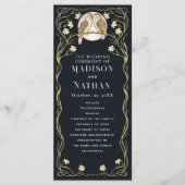 Elegante Art Nouveau Uilen Bruiloft Programmakaart (Voorkant)