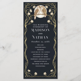 Elegante Art Nouveau Uilen Bruiloft Programmakaart