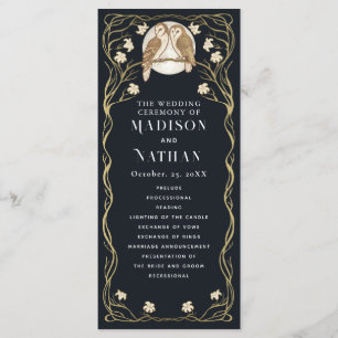 Elegante Art Nouveau Uilen Bruiloft Programmakaart