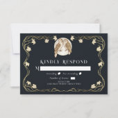 Elegante Art Nouveau Uilen Bruiloft RSVP Kaartje (Voorkant)