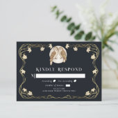 Elegante Art Nouveau Uilen Bruiloft RSVP Kaartje (Staand voorkant)