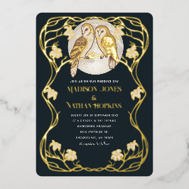 Elegante Art Nouveau Uilen bruiloft uitnodiging