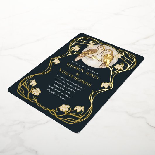 Elegante Art Nouveau Uilen bruiloft uitnodiging (Gedraaid)