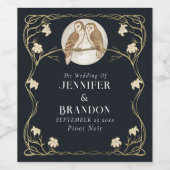 Elegante Art Nouveau Uilen Bruiloft Wijn Label Etiket (Enkel label)