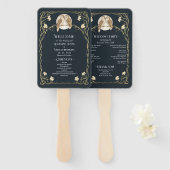 Elegante Art Nouveau Uilen Huwelijksprogramma Handwaaier (Voorkant en achterkant)
