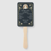 Elegante Art Nouveau Uilen Huwelijksprogramma Handwaaier (Achterkant)