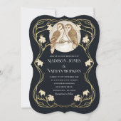 Elegante Art Nouveau Uilen QR Code Huwelijk Kaart (Voorkant)