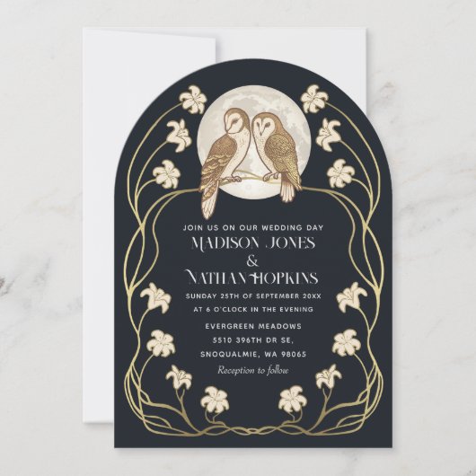 Elegante Art Nouveau Uilen Wedding Arch Kaart (Voorkant)