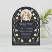 Elegante Art Nouveau Uilen Wedding Arch Kaart (Staand voorkant)