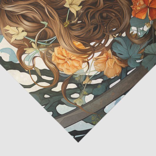 Elegante Art Nouveau  Victoriaans Godin Tissuepapier (Detail)