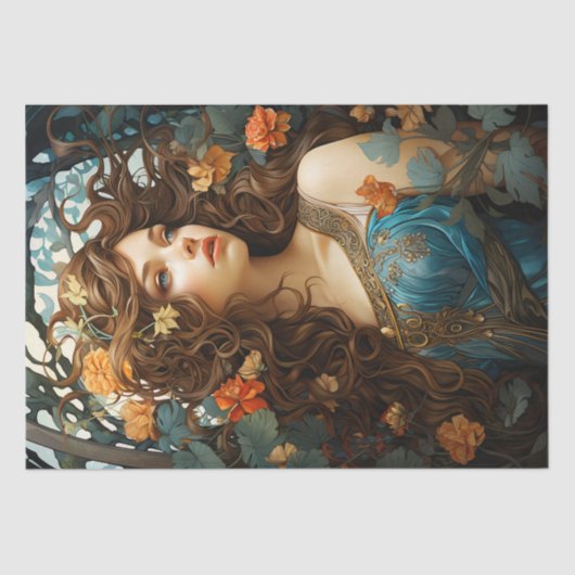 Elegante Art Nouveau  Victoriaans Godin Tissuepapier (Voorkant)