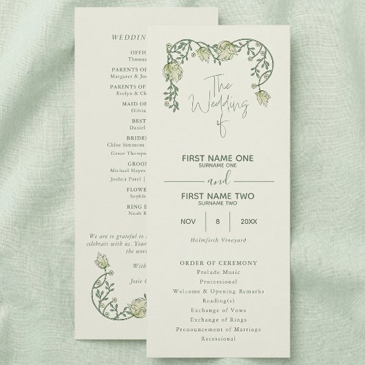 Elegante art nouveau vintage bloem bruiloftsprogra programmakaart