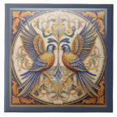 Elegante Art Nouveau Vogels Pat#21 Blauw Goud ID10 Tegeltje (Voorkant)