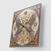 Elegante Art Nouveau Vogels Pat#21 Blauw Goud ID10 Vierkante Klok (Hoek)