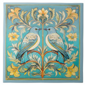 Elegante Art Nouveau Vogels Pat#23 Blauwgroen Perz Tegeltje (Voorkant)