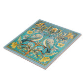 Elegante Art Nouveau Vogels Pat#23 Blauwgroen Perz Tegeltje (Zijkant)