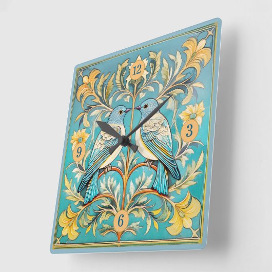 Elegante Art Nouveau Vogels Pat#23 Blauwgroen Perz Vierkante Klok (Hoek)