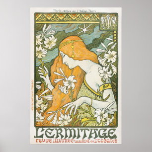 Elegante Art Nouveau-vrouw Witte Lelie-illustratie Poster