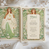 Elegante Art Nouveau Wedding Menu Kaart met Godin
