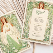 Elegante Art Nouveau Wedding Menu Kaart met Godin
