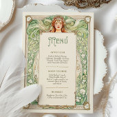Elegante Art Nouveau Wedding Menu Kaart met Godin