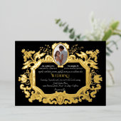 Elegante Art Nouveau Winter Zwart op Gouden Bruilo Folie Uitnodiging (Staand Voorkant)