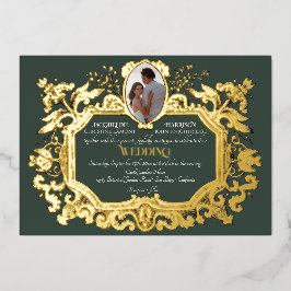 Elegante Art Nouveau Winterbos in Gouden Bruiloft Folie Uitnodiging