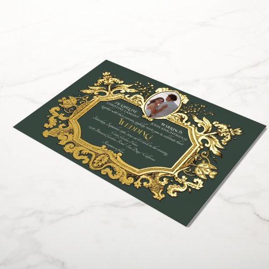 Elegante Art Nouveau Winterbos in Gouden Bruiloft Folie Uitnodiging (Gedraaid)