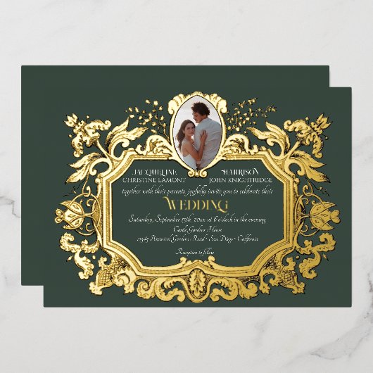 Elegante Art Nouveau Winterbos in Gouden Bruiloft Folie Uitnodiging (Voorkant / Achterkant)