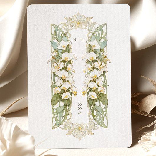 Elegante Art Nouveau witte orchidee bruiloft Kaart