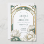 Elegante  Art Nouveau Witte pioenen Mucha Kaart (Voorkant)