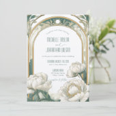 Elegante  Art Nouveau Witte pioenen Mucha Kaart (Staand voorkant)