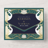 Elegante Art Nouveau zwanen bruiloft All In One Uitnodiging (Achterkant)