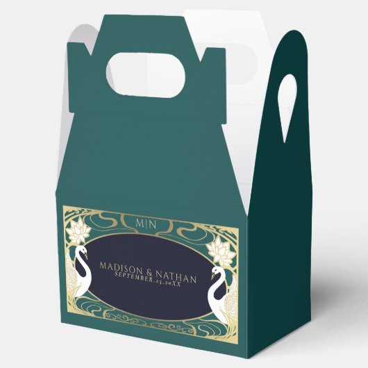 Elegante Art Nouveau zwanen bruiloft Bedankdoosjes (Geopend)
