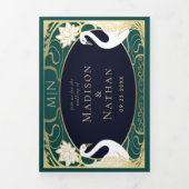 Elegante Art Nouveau zwanen bruiloft Drieluik Uitnodiging (Cover)