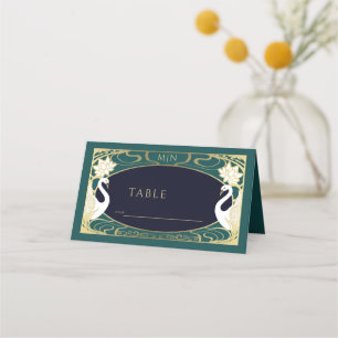 Elegante Art Nouveau zwanen bruiloft Plaatskaartje
