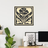 Elegante Art Nouveau Zwart Beige Bloem Poster (Thuiskantoor)
