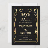Elegante Art Nouveau Zwart & Goud Save The Date Kaart (Voorkant)