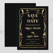 Elegante Art Nouveau Zwart & Goud Save The Date Kaart (Voorkant / Achterkant)