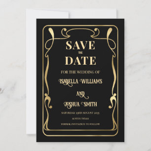 Elegante Art Nouveau Zwart & Goud Save The Date Kaart