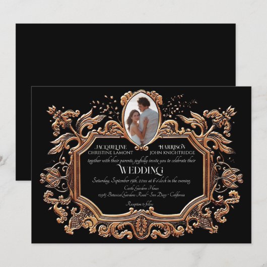 Elegante Art Nouveau zwart-wit foto bruiloft Kaart (Voorkant / Achterkant)