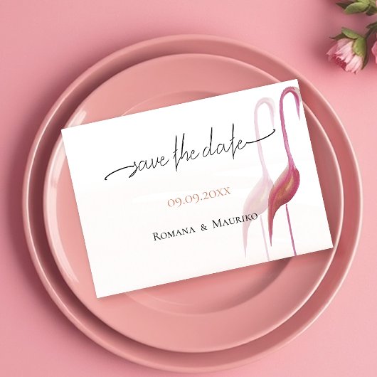 Elegante artistieke flamingo save the date