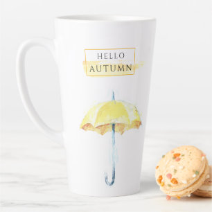 Elegante & Artistieke Gouden Herfst Paraplu Tekeni Latte Mok