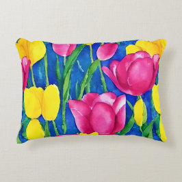 Elegante artistieke waterverf art tulpen Blauw Gee Accent Kussen