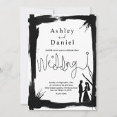 Elegante artistieke zwart-wit moderne bruiloft kaart (Voorkant)