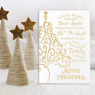 Elegante Artsy Kerstboom op Wit Folie Kaarten