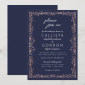 Elegante Artsy Navy Blue Roos Gold Border Wedding Kaart (Voorkant / Achterkant)